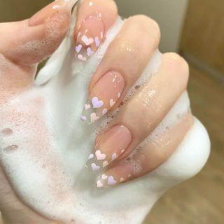 Heart Faux Nail Tips R192 - Nude - One Size