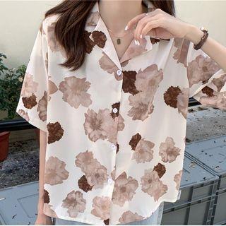 Short-sleeve Flower Print Blouse As The Picture Shows - One Size