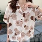 Short-sleeve Flower Print Blouse As The Picture Shows - One Size