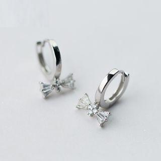925 Sterling Sliver Rhinestone Bow Earrings