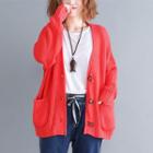 Duo-pocket Cardigan Tangerine Red - One Size