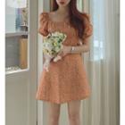 Short-sleeve Square-neck Floral Mini Dress