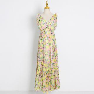 Lemon Print Sleeveless Maxi Sundress