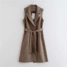 Notch Lapel Tie-waist Long Vest