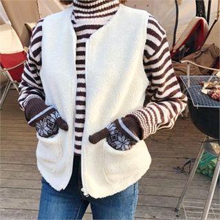 Zip-up Faux-fur Vest With Scarf