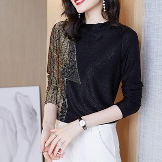 Print Panel Rhinestone Blouse