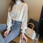 Long-sleeve High-neck Lace Blouse