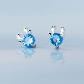 925 Sterling Silver Rhinestone Deer Horn Earring 1 Pair - 925 Sterling Silver Rhinestone Deer Horn Earring - One Size