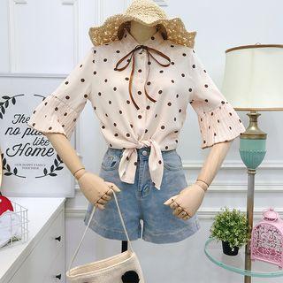 Tie-neckline Dotted Chiffon Blouse