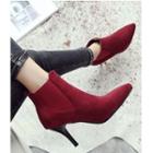 Faux Suede High-heel Pointed Ankle Boots
