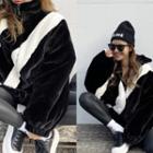 Contrast-trim Faux-fur Jacket Black - One Size