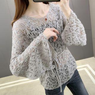 Drawstring-waist Pointelle Knit Top