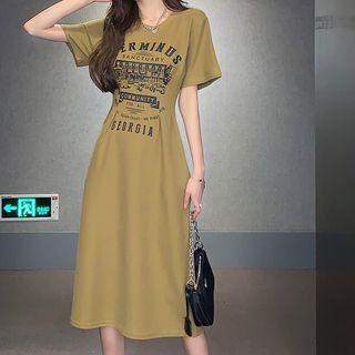 Lettering Print Midi A-line Dress