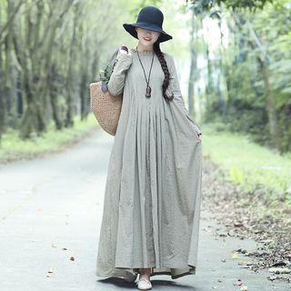 Striped Long-sleeve Maxi A-line Dress