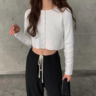 Long-sleeve Button Knit Top / Wide-leg Pants