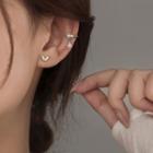 925 Sterling Silver Faux Pearl Rhinestone Star Cuff Earring / Leaf Earring