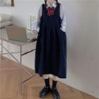 Plain Shirt / Bow Tie / Midi Jumper Dress / Set