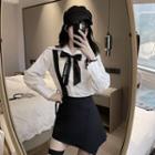 Long-sleeve Shirt / Suspender Mini A-line Skirt / Set