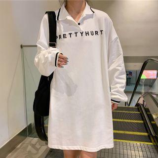 Contrast Trim Lettering Polo Sweatshirt