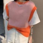 Paneled Knit Sweater Vest Tangerine - One Size