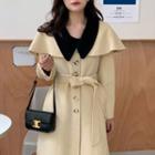 Contrast Collar Single-breasted Midi Coat