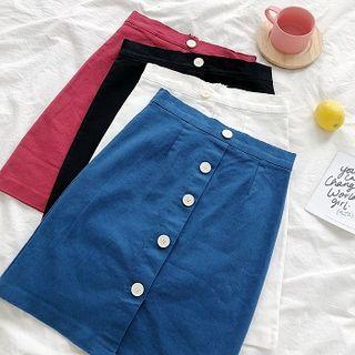 Plain Single-breasted A-line Skirt