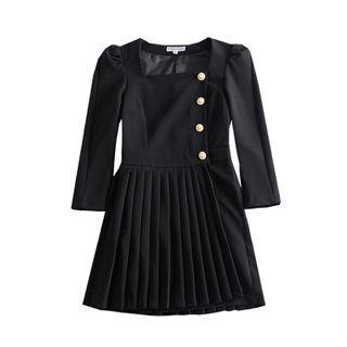 Square-neck Pleated Mini A-line Dress