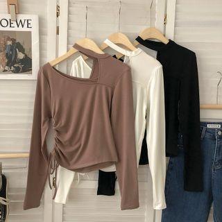 Plain Halter Long-sleeve Cropped T-shirt