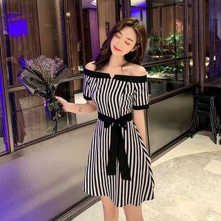 Off-shoulder Striped Mini A-line Dress
