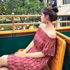 Off-shoulder Foliage Shift Minidress