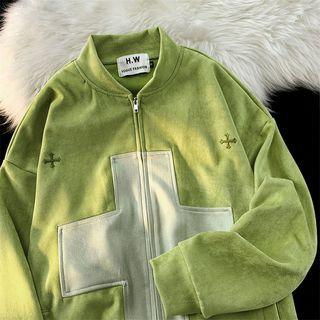 Cross Print Zip-up Jacket