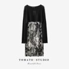 Round-neck Plain Cropped Top / Tie-dye Chiffon A-line Dress