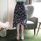 Wrap-front Long Floral Skirt