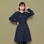 Open-placket Checked Dress With Sash