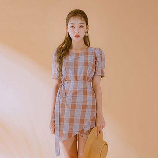 Wrap-front Plaid Mini Sheath Dress