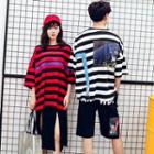 Couple Matching Striped 3/4 Sleeve T-shirt / Asymmetric Shorts