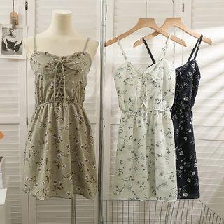Sleeveless Lace-up Printed Mini Dress