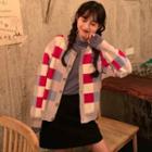 Checkerboard Cardigan Pink & White & Gray - One Size