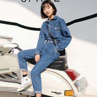 High-waist Denim Cargo Jumpsuit
