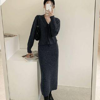 Drawstring-waist Melange Knit Skirt