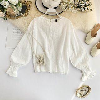 Lace Lantern-sleeve Blouse White - One Size