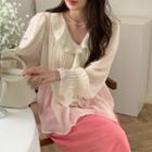 Bell-sleeve Ruffled Blouse Almond - One Size