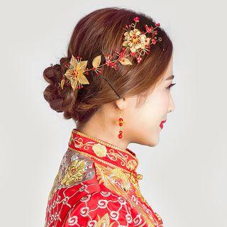 Bridal Set: Flower Gemstone Headpiece + Beaded Drop Earrings