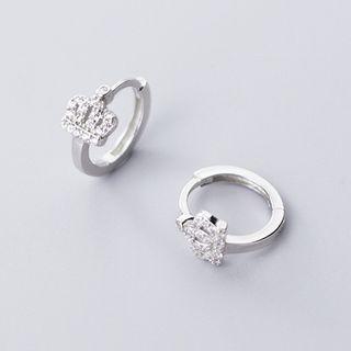 925 Sterling Silver Rhinestone Crown Hoop Earring 1 Pair - 925 Sterling Silver Rhinestone Crown Hoop Earring - One Size