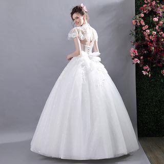 Lace Trim Short Sleeve Wedding Ball Gown