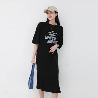 Crewneck Printed Oversize Split Dress