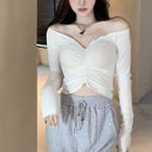 Shirred Knit Crop Top White - One Size