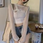 Long-sleeve Cropped Loose-knit Top / One-shoulder Camisole Top
