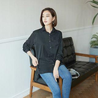 Button-trim Dip-back Shirt