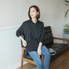 Button-trim Dip-back Shirt